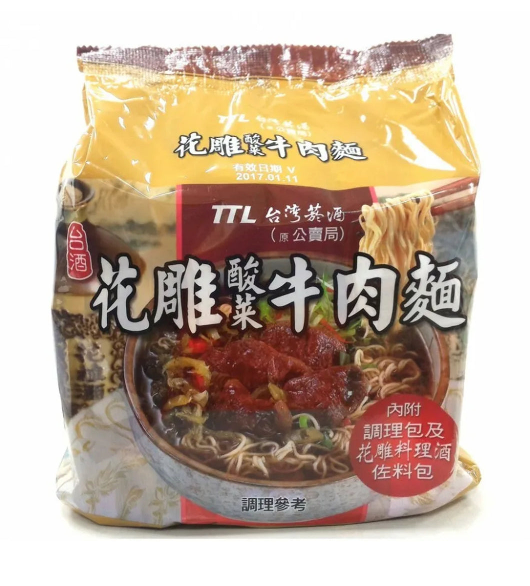 Taiwan TTL 台酒花雕酸菜牛肉麵 Hua Diao Beef with Sauerkraut Instant Noodle 3Pack (200g)